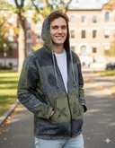 Куртка из лоскутов серо-зеленая, XL. 