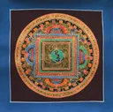Картина Мандала с ХУМ (синяя рамка, коричневый фон, 25 х 25 см). 