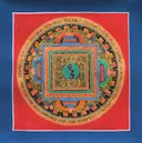 Картина Мандала с ХУМ (синяя рамка, красный фон, 25 х 25 см). 