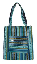 Сумка полосатая голубая с желтыми крестиками-ноликами, 39 х 34 см. 