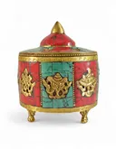 Шкатулка металлическая с искусственным камнем, Восемь Драгоценных Символов, 9 х 11 см.
