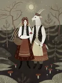 Открытка С козой, 10,4 х 14,8 см. 